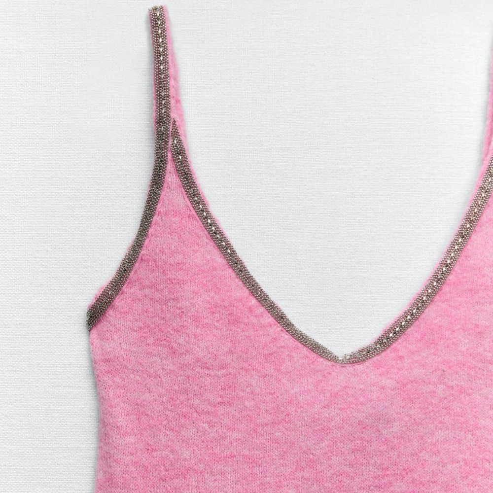 ZARA Wool Alpaca Beaded Strappy Dress in Pink Size Medium NWT